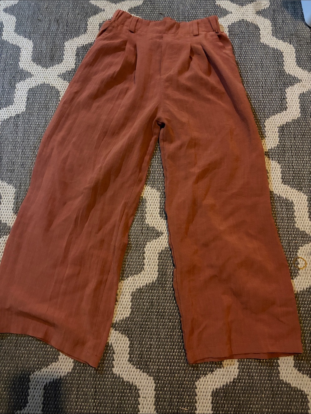 High-Waist Wide Leg Rust Linen like  Pants